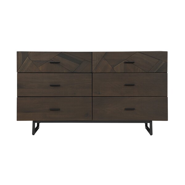 Armen Living Marquis 6 Drawer Oak Wood Dresser with Black Metal Legs LCMUDRGR - main